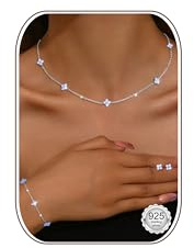 LOLIAS Collar Plata Ley 925 para Mujer Pendientes Tachuelas Conjunto Pulsera Oro Gargantilla Ajustable Collar Cadena de Eslabones Linda Circonita Cúbica, Delicado Conjunto Joyas para Novias Boda