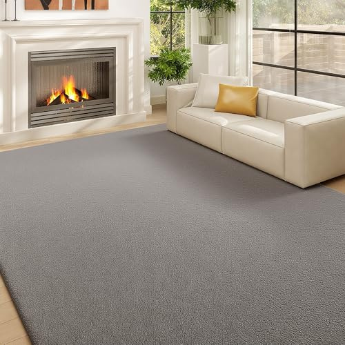 HOMCOM Tapis Salon 200 x 140 cm Tapis à Poils Longs, Lavable en Machine, antidérapant, en Fausse Fourrure, pour Salon, Chambre à Coucher, Bureau, Gris Clair