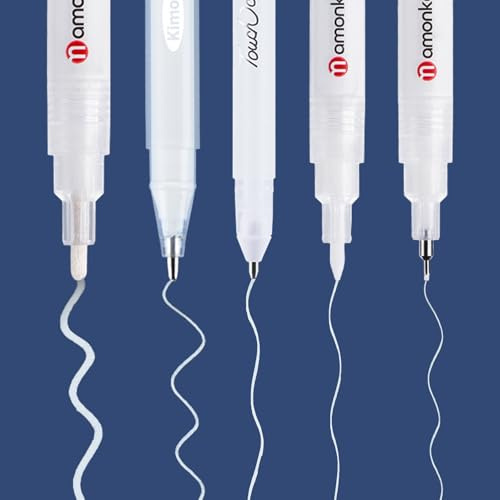 Caelura 5 Lackstift Weiß Set, Permanent Marker Weiß, Weiße Fineliner, Weißer Gelstift zum Zeichnen, Weißer Lackstift für Gästebücher und Malen auf schwarzem Papier
