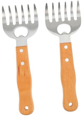 Didiseaon Edelstahl Fleischzerkleinerer BBQ Krallen Mit Langem Holzgriff Hitzebeständig Für Pulled Pork Grillfleisch Inklusive Flaschenöffner Für Grill Und Picknickpartys