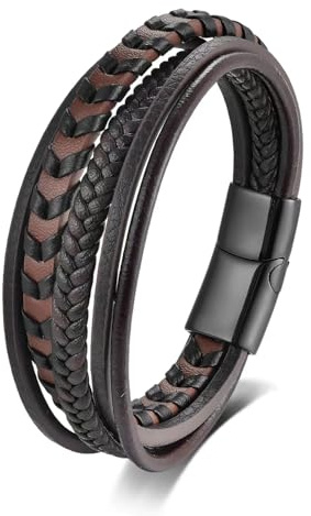 JSNOM Armband Herren Lederarmband Geschenke: Geflochten Leder Weihnachten Vatertag Valentinstag Geburtstagsgeschenk Liebesgeschenke Schmuck Geschenk für Freund Ehemann Männer