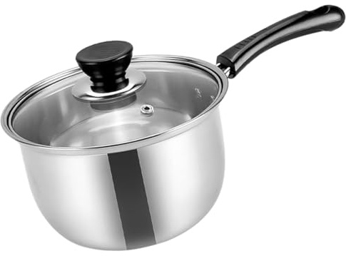 TOYANDONA Olla para Leche y Sopa de 18 Cm en Acero Inoxidable con Tapa, Mango Resistente al Calor, Diseño Compacto y Apta para Cocinas de Inducción, Gas y Eléctricas, Adecuado para Preparar