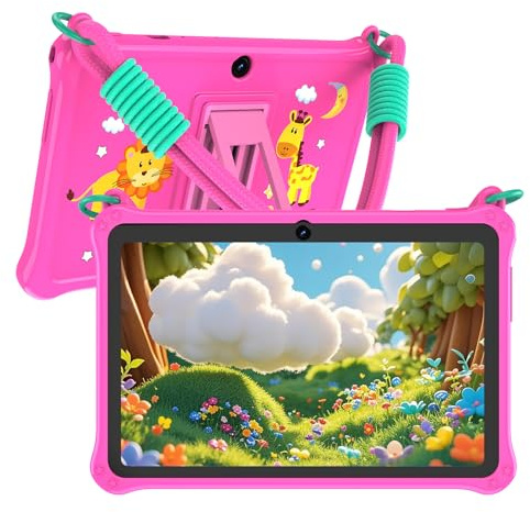 GOZZGEAR Android 13 Kids Tablets 7 inch for Toddler, Parental Control, Free Kids APP, 32GB, Expandable 512GB, 3500Mah, WiFi Dual Camera with Eye Protection, Pink