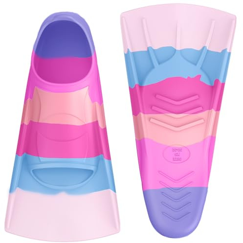 QcoQce Kinder Schwimmflossen aus Silikon | Kurzflossen zum Tauchen & Schnorcheln, Reisegröße mit Netzbeutel, für Pool & Strand, Größe 32-37, weich & flexibel.