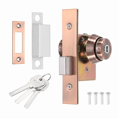 PATIKIL Cerradura Mortaja Para Puerta Comercio, Cerradura Pomela Comercial Mortaja Perno Cuadrado Para Marco Vidrio Y Juego Cerradura Central Para Puerta Doble Cilindro Y 3 Llaves, Bronce