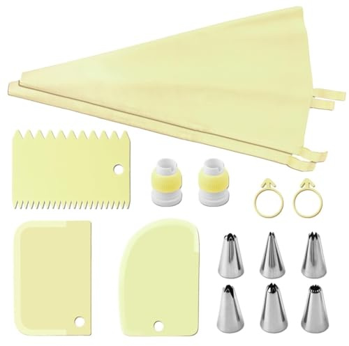 Set di sac à poche e punte, kit di accessori per la decorazione di torte con 2 sac à poche in silicone, 6 beccucci per tubazioni, 3 raschietti per torte, 2 accoppiatori, 2 fascette per sacchetti (gelb