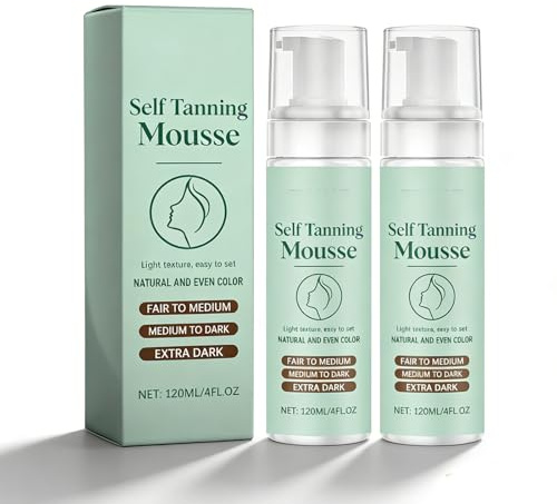Mousse Auto-Bronzante Visage & Corps – Lotion Autobronzante avec Bronzer, Texture Hydratante à Absorption Rapide pour Intérieur & Extérieur, Brillance Naturelle Sans Non-collante (2pc)