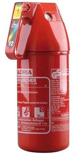 Estintore (Efficacia: 13-89B-C) | Estintore da 2 kg. di ABC Powder | Modello: F2GM | Brand Gloria | Multi-applicazione, utilizzata per auto, barche, roulotte, case, locali commerciali e altro ancora.