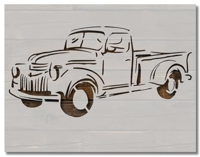Old Vintage Truck Stencil Number 1 Template Reusable for Painting on Walls, Wood, Arts and Crafts (332) - 8.5 x 11 Inches