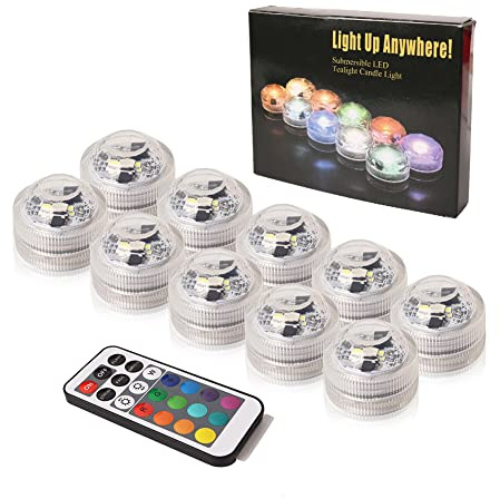 Aeeyui 10PCS Bougie LED Lampe Submersible Etanche avec Une Télécommande Couleur Changement pour Ambiance Fontaine Piscine Bain Vase Mariage Fête Anniversaire Noël Decoration
