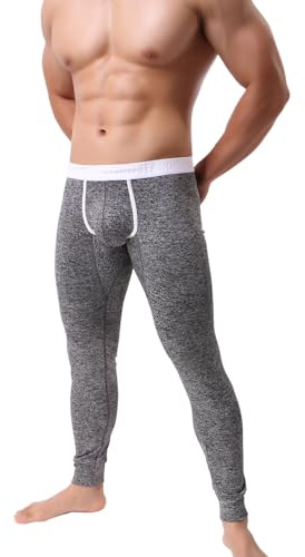 KAMUON Men’s Low Rise Pouch Underwear Pants Long Johns Thermal Bottoms Leggings (US L = Asian Tag XL : Waist 34-36, Black #2)
