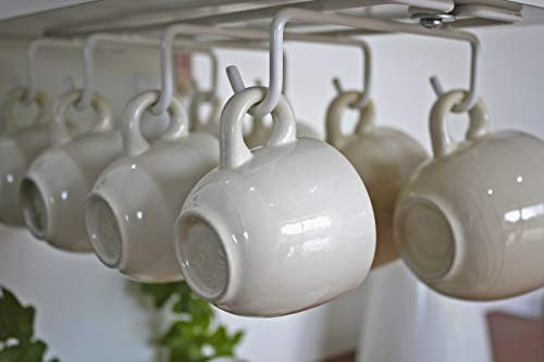 Vardesign Porta Tazzine Tazze da Caffè Appendiabiti Sottomensola 8 Ganci Cucina Salvaspazio Appendere Sottopensile Divisorio per Ripiani Utensili da Cucina (Bianco)
