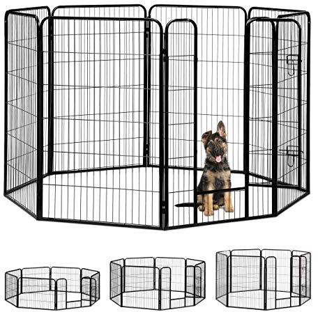 Relaxdays Welpenauslauf, kleine Hunde, Welpen, Kleintiere, Innen, Außen, Laufstall HxBxT: 120 x 76,5 x 235 cm, schwarz