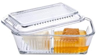 Pasabahce Frigo Studio Glasdose mit Deckel | Aufbewahrungsbehälter mit 2 Fächern 480 cc | Saklama Kutusu Snack Box für Honig, Meze, Nüsse, Olive, Tapas, Fingerfood | Schale für Gastro Haushalt