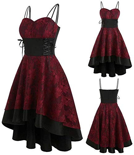 YEBIRAL Damen 1950er Vintage Retro Rockabilly Kleider Elegant Spitzenkleid Hochzeit Ärmellos Cocktail Abendkleider