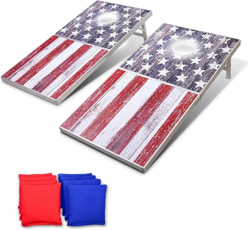 GoSports 4 x 60 cm große Aluminium-Cornhole-Spielsets – wählen Sie LED-Lichter oder Standard – Set enthält 2 Faltbare Bretter, 8 Sitzsäcke und Regeln