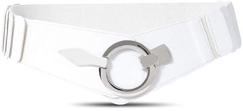 JasGood Damen Breiter Elastischer Taillengürtel, Mode Vintage Hüftgürtel mit Silberner Ring-Schließe