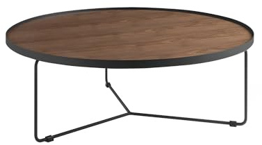 Angel Cerdá – Mesa Centro Diseño de Madera Nogal y Acero Negro | Mesa de Centro Redonda Contemporánea, Elegante | Patas de Acero | Ideal para Salón | Ø100 x 35 cm