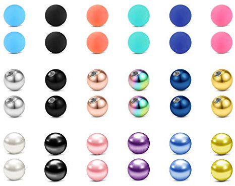LAURITAMI 36stk Ersatzkugel Piercing Kugel 5mm Chirurgenstahl Plastik 1.6mm Gewinde Kugel Barbell Zungenpiercing Bauchnabelpiercing Verschlusskugel