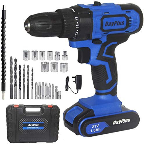 Akku Schraubendreher Set 21V Akkubohrschrauber mit 1 Akku, 45Nm Bohrmaschine Akkuschrauber, 18+1 Drehmomentstufen, 2 Variable Geschwindigkeit Grün