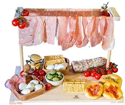 Tagliere per Aperitivo Appendi Prosciutto – Misura L – Legno di Faggio Naturale, 40x22,5x31 cm, Vassoio Aperitivi, Made in Italy