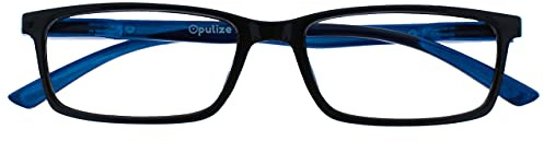 OPULIZE SEE Blaulichtfilter Lesebrille für Damen Herren, Blendfreie UV400-Schutz Federscharnier Anti-Müdigkeit, Rechteckiger Rahmen, Computerbrillen Gaming, Schwarz +2,00
