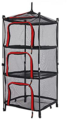Outdoor-Trockennetz 4-lagig, stehend und hängend Mesh-Hydroponik-Trockengestell, faltbarer Kräutertrockner mit Reißverschluss und Aufbewahrungstasche für Outdoor-Camping, Geschirr, Lebensmittel, Kleid