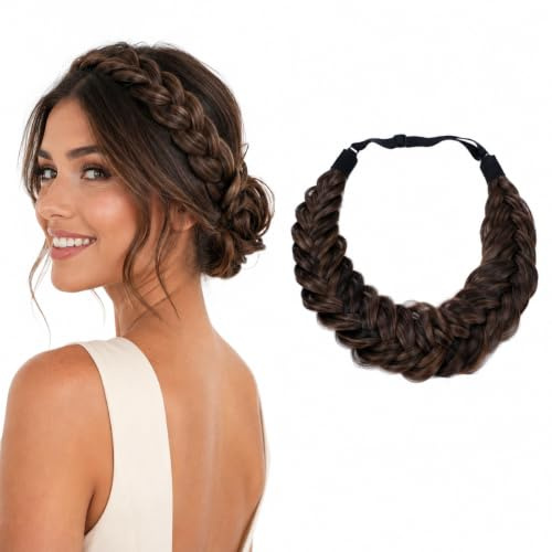 CAISHA Zopf Haarteil Haarband Stirnband Haarschmuck Geflochten Kastanien-braun Mix HZ204