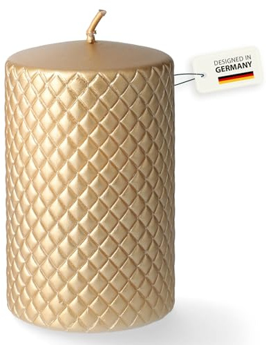 Stumpenkerze Barcelona | gold | 7x11cm | Brenndauer: ca. 65 h | ohne Duft | Adventskerze | Deko Kerze für Weihnachten, Adventskranz