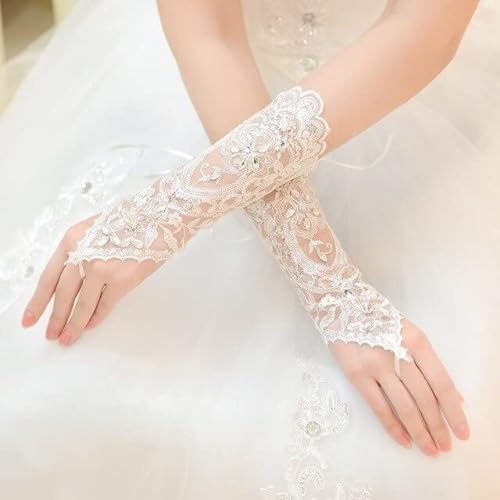 VITAU 1 Paar Hochzeitshandschuhe Brauthandschuhe Kurzer Absatz Strass Weiße Spitzenhandschuhe Hochzeitszubehör