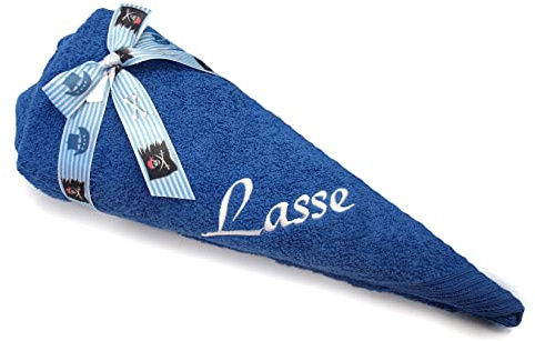 Generisch Brändl Textil GmbH Zuckertüte mit Namen Bestickt - aus Handtuch Duschtuch Gästetuch für Jungen und Mädchen 1577 (Royalblau, Duschtuch)