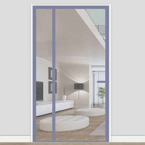 Fliegengitter Tür Insektenschutztür Insektenschutzrollo Schiebetür, 85x215cm mit Full Frame Klettverschluss & Eingenähten Gewichten, Bausatz, Grau