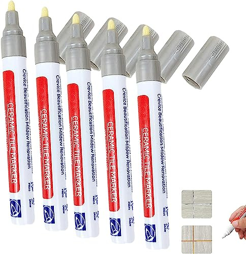 Wasserdichter Boden-Keramikfliesen-Marker, Fugenstift, Fliesen-Farbmarker, kein verblasster Keramikfliesen-Marker, Wiederherstellung der Fugenlinien-Farbe für Zuhause (Silver*5pcs)