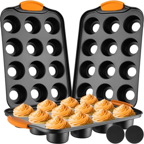 Uiifan 3 Pack Mini Loaf Pan Mini Loaf Baking Pans with Removable Bottom 13 x 8 Mini Cheesecake Pans with Silicone Handle 12 Cavity Nonstick Mini Cheesecake Molds for Brownie Bread Cupcake Muffin