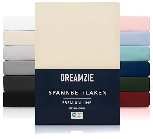 Dreamzie Spannbettlaken, 200 x 200 cm, für Dicke Matratzen bis 33 cm – 100% Polyester-Mikrofaser – Beige, Zertifiziert ohne Chemikalien (Oeko Tex), Spannbettlaken mit Rundumgummizug