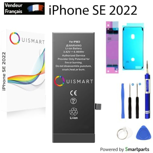 OUISMART® KIT Batterie pour IPHONE (avec Kit Outils + Adhésif + Joint D'étanchéité, iPhone SE 2022)