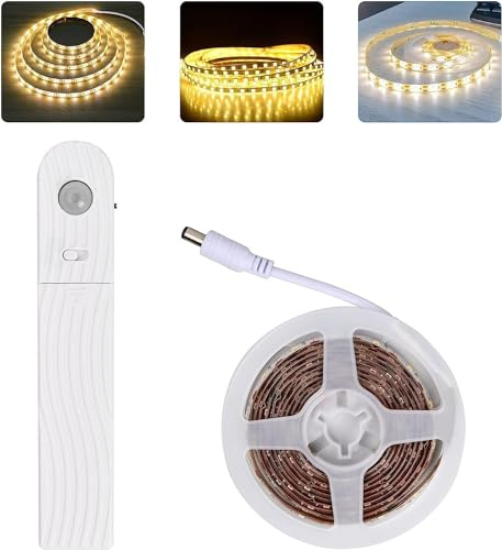 Jinlaili 120 lysdioder, ränder med rörelsedetektor, 2 m dimbar LED-remsa sensor, flexibel gör-det-själv LED-list, självhäftande LED-band, LED-ljusband för skåp, garderob, trappa, säng (varmvit)