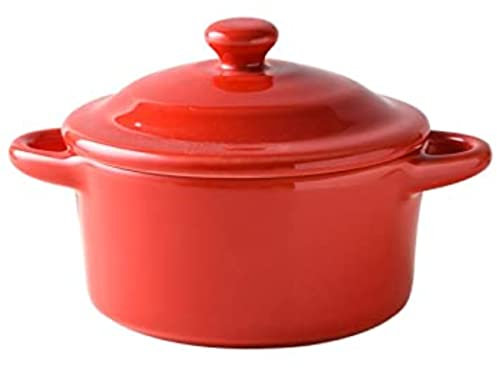 Cazuelas Pequeñas De 200 Ml Con Tapa, Platos De Soufflé Cuencos De Creme Brulee De Porcelana Para Horno Tazones De Postre, Tazas De Sopa Para Muffins Cupcakes Crema Carne Especiada-Rojo