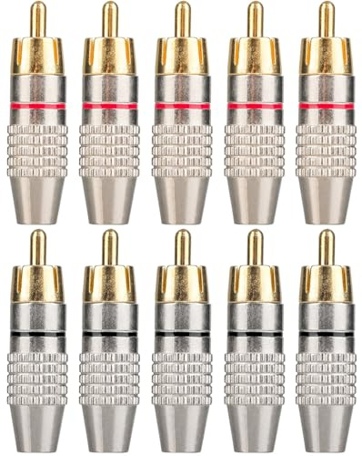 Elechood 10 x Cinch-Stecker, Lötstecker, goldfarben, Audio-Video-Kabel-Adapterstecker für Lautsprecher, Kabel, Wandplatte, Heimkino, Audio-Video-Empfänger, Verstärker und Soundsysteme