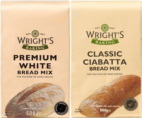 Wright's selection pack | Premium White Bread Mix And Ciabatta Bread Mix | Simply Add Oil and Water | For Machine or Hand Baking | Suitable for Vegetarians