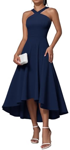DRESSTELLS Damen Cocktailkleid Formaler Halfter Hochtief Kleider Hochzeit Gast Abend Party Graduierung Kleid Navy M