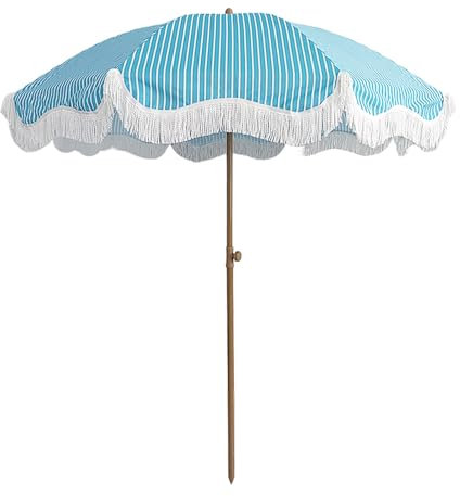 ELZEM Parasol Inclinable Bleu 200cm Parasol De Plage Anti UV 50+ Portable Parasol De Jardin Extérieur 8 Côtes Parasol À Frange Hauteur Réglable Avec Sac De Transport Pour Jardin Pelouse Terrasse
