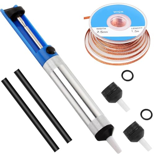 DAOKAI Kit de mèche à dessouder avec ventouse à souder, outil de retrait de soudure pour pompe à vide, pompe à dessouder + mèche à dessouder + 2 buses de rechange + 2 tuyaux résistants à la chaleur