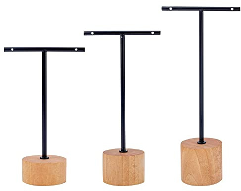 Fluaonb Espositore per Orecchini con Barra a T da 3 Pezzi con Supporto per Gioielli con Base in Legno Organizzatore di Gioielli da Appendere per Oggetti di Scena Fotografici A