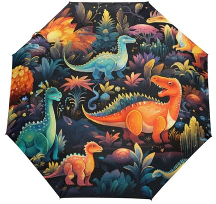 Doodle Dschungel Baby Dinosaurier Regenschirm Taschenschirm Kinder Jungen Mädchen UV-Schutz Auf-Zu Automatik Umbrella Verstärkt Winddichte Zusammenklappbar