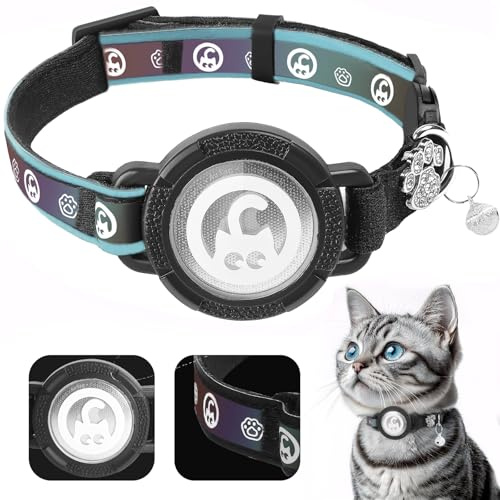 Airtag Katzenhalsband, wasserdicht, mit Glöckchen, niedliche Diamantpfote, reflektierend, leicht, GPS für Mädchen, Jungen, Katzen, Kätzchen (Grün, S (24,1 - 33 cm)