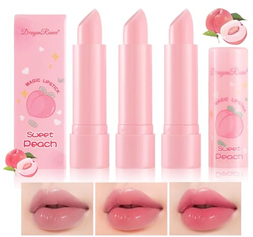 3Pcs Magic Temperature Color Change Lip Balm, Peach Lipstick Set, Color Changing Lip Stick, Long Lasting Moisturizing Lip Gloss Set Gift for Women Teenage Girls