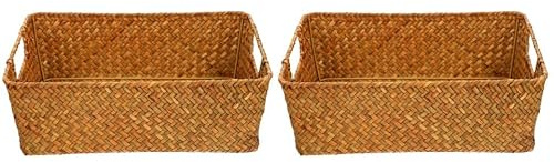 Ciieeo 2piezas Cesta De Pan De Hierba Tejida para Almacenamiento Interior Contenedor Multiusos para Frutas Y Verduras para Cocina Y Sala De Estar
