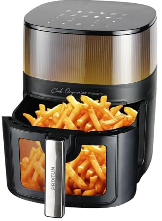 PRIXTON Freidora de aire sin aceite 7 litros Cook Organics Pro con Ventana, Iluminación interior, Control táctil, Temperatura regulable, Temporizador, 12 programas, Air Fryer de gran Capacidad