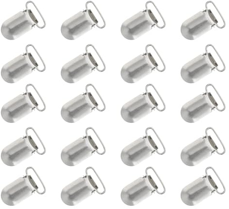 Metall Schnuller Hosenträgerclips 20mm Silber für Bastelarbeiten | Gurthaken aus Hartem Eisen, Stabiler Halt für Schnullerhalter und Spielzeughalter, 20 Stück Packung